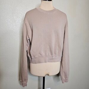 Michael Lauren Cropped Terry Sweatshirt Tan Crew Neck Long Sleeve Women's Medium